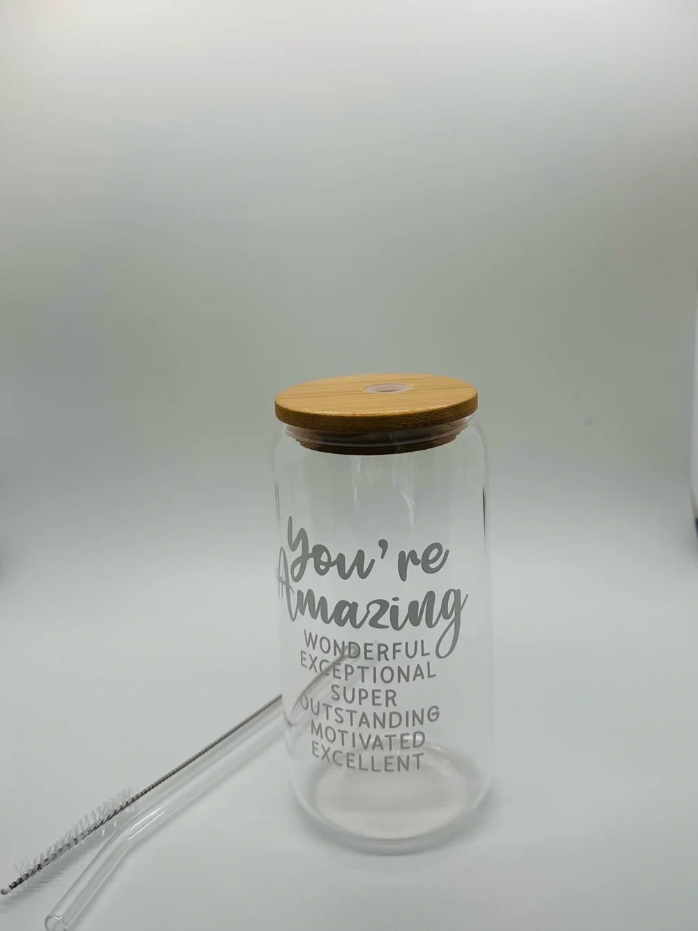 You're Amazing Glass Water Bottle with Bamboo Lid